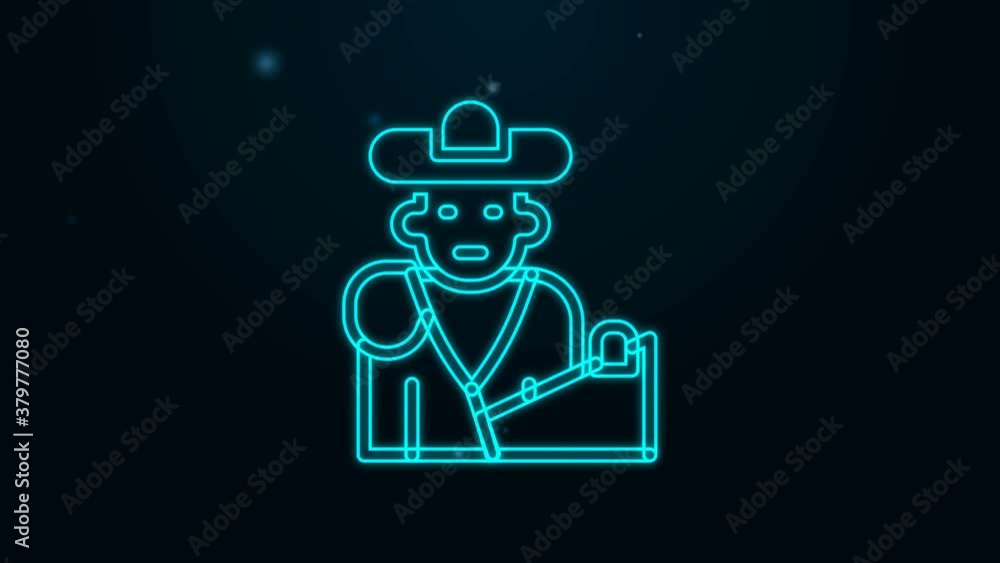 Glowing neon line Spain bullfight, matador icon isolated on black background. Traditional Spanish entertainment. 4K Video motion graphic animation Glowing neon line Spain bullfight, matador icon isolated on black background. Traditional Spanish entertainment. 4K Video motion graphic animation