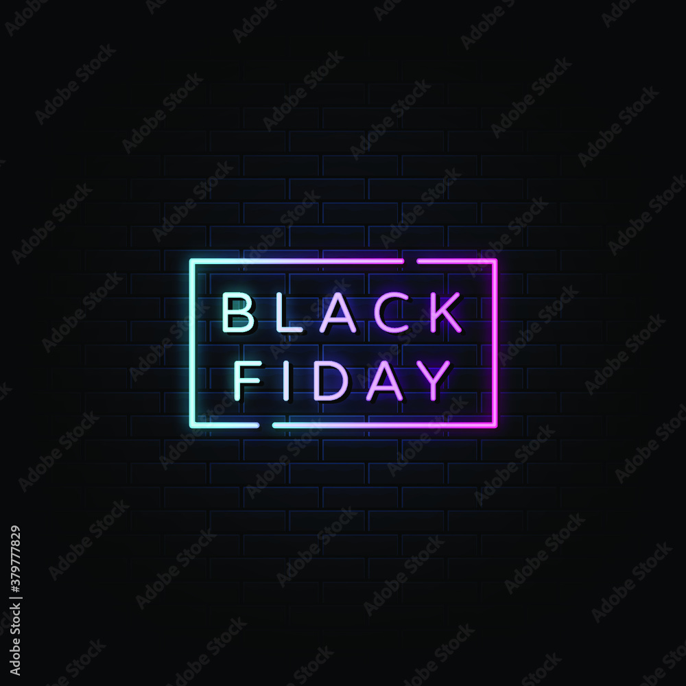 Black fiday neon sign, design element, light banner, announcement neon signboard. Black fiday neon sign, design element, light banner, announcement neon signboard.