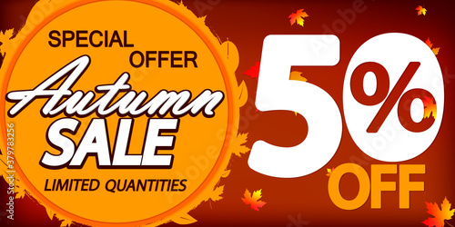 Autumn Sale 50% off, Fall discount poster design template, special offer, end of season, vector illustration