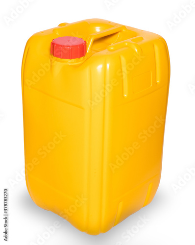 Yellow gallon of oil isolated on white background