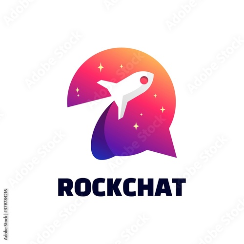 Vector Logo Illustration Rocket Chat Gradient Colorful Style.