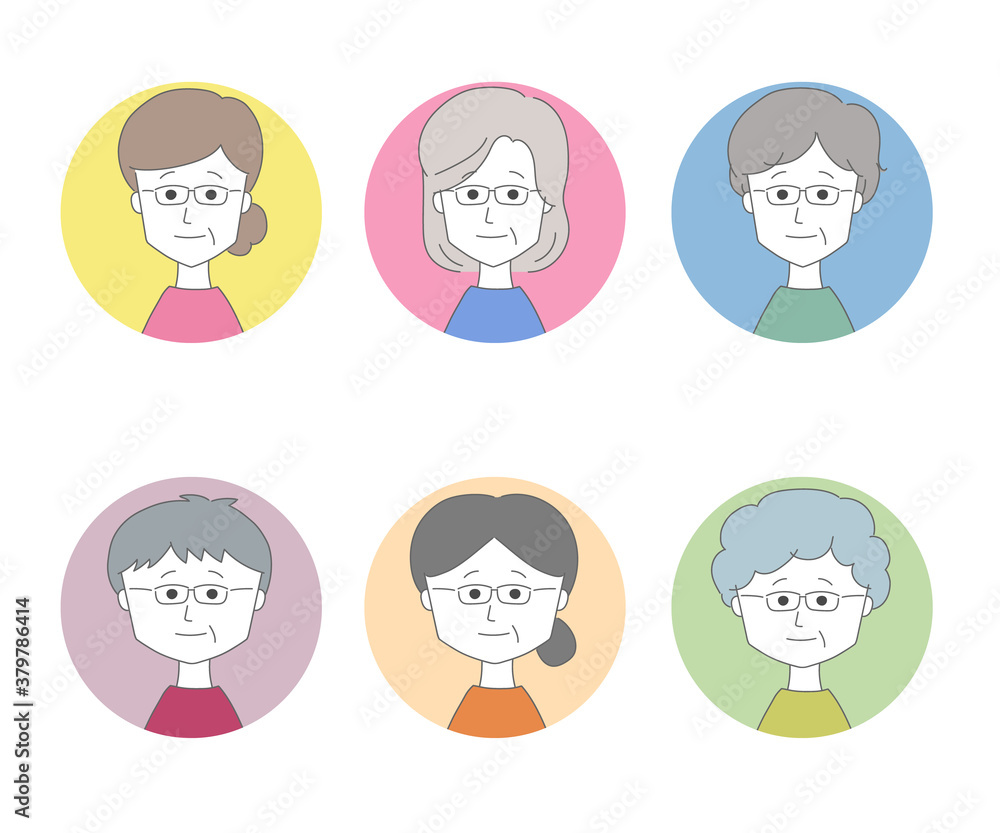 Icon set of profile pictures of different middle aged women wearing glasses. Vector icon isolated on white background. Icon set of profile pictures of different middle aged women wearing glasses. Vector icon isolated on white background.