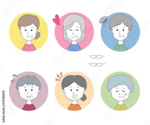 Expressive profile pictures of different middle aged women. Set of vector icon isolated on white background.