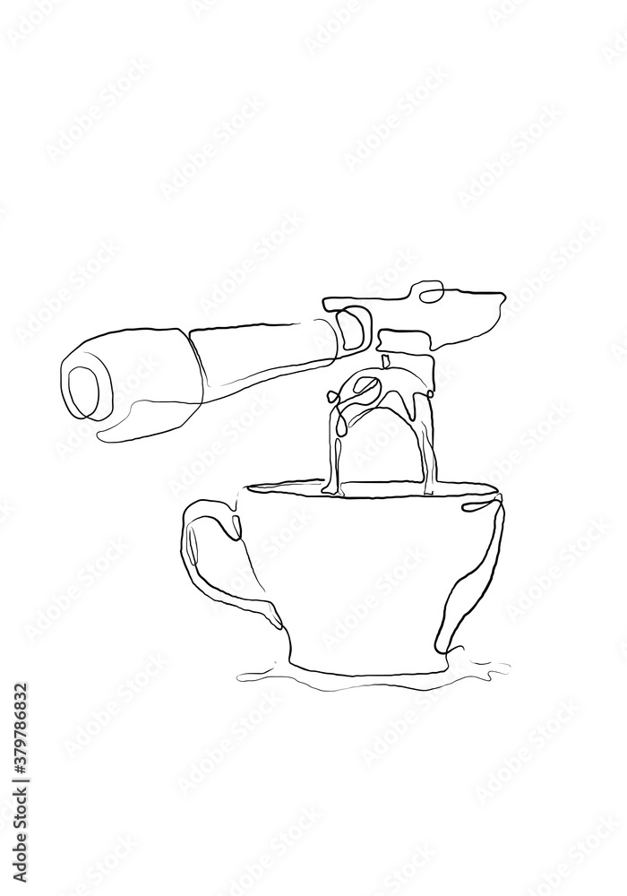 Continuous one line drawing of cup of coffee and machine. cafe illustration. Continuous one line drawing of cup of coffee and machine. cafe illustration.