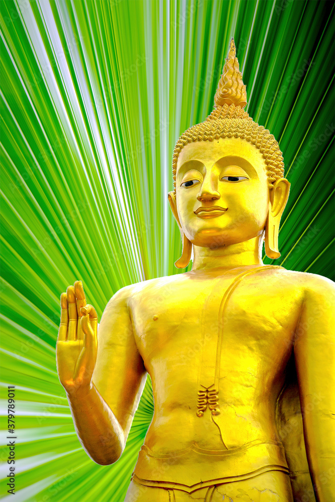 Obraz premium Buddha image on palm leaf