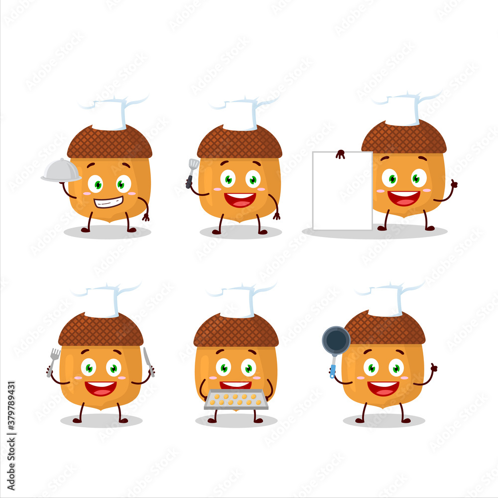 Obraz premium Cartoon character of walnuts with various chef emoticons