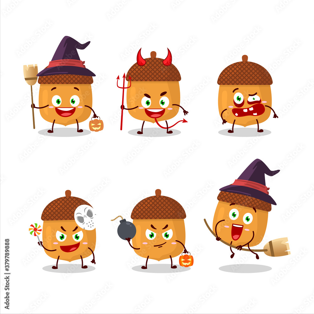 Halloween expression emoticons with cartoon character of walnuts Halloween expression emoticons with cartoon character of walnuts