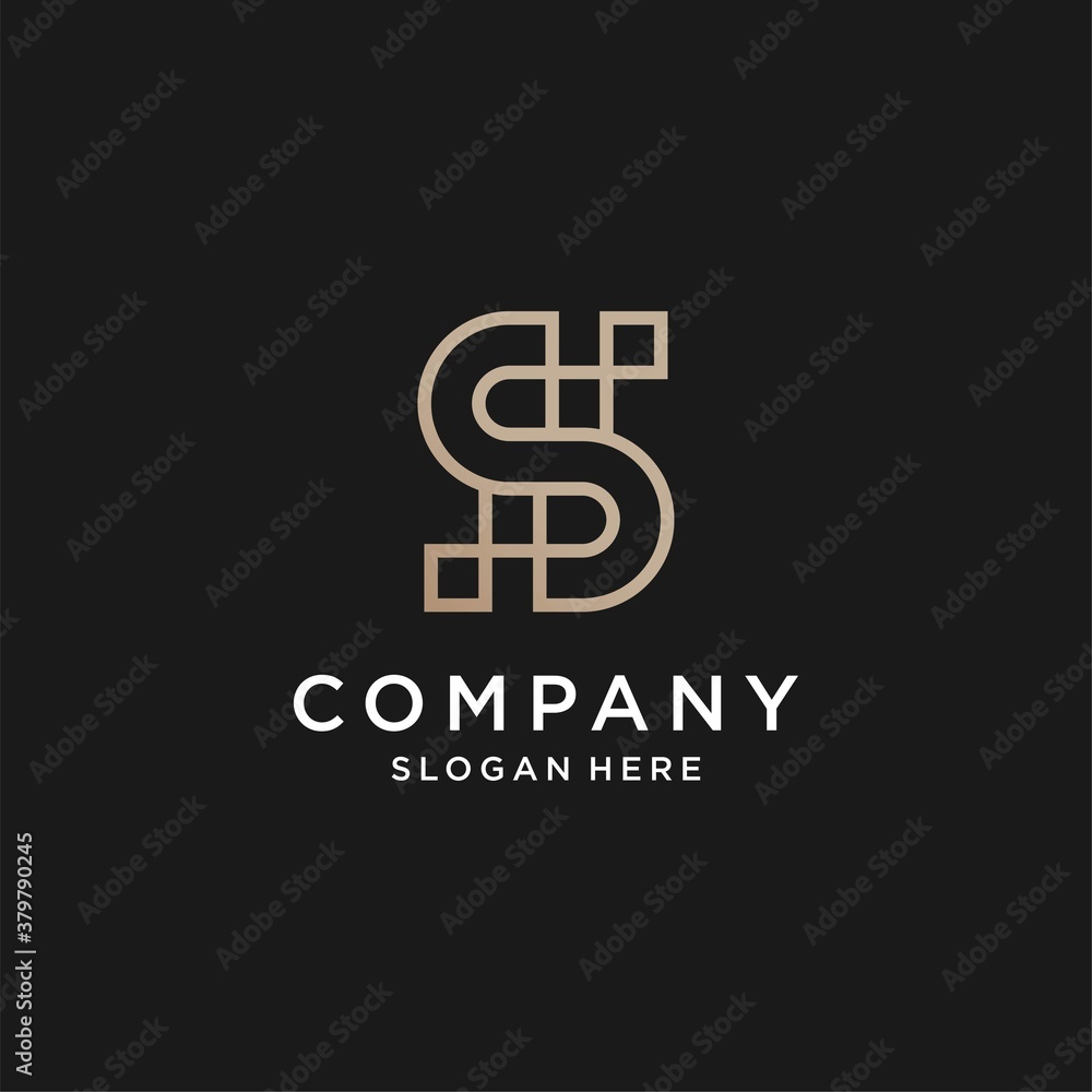 Letter S logo with golden modern shape and line art style vector part 3