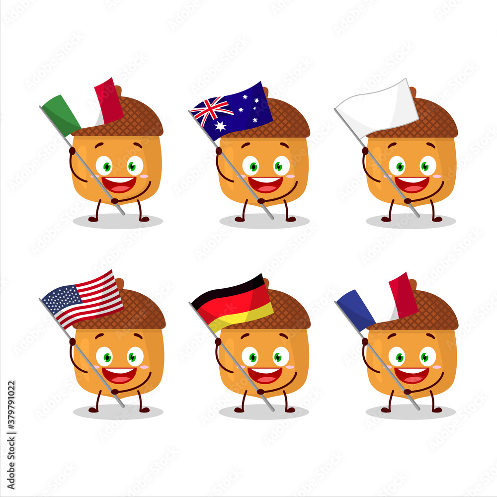 Walnuts cartoon character bring the flags of various countries Walnuts cartoon character bring the flags of various countries