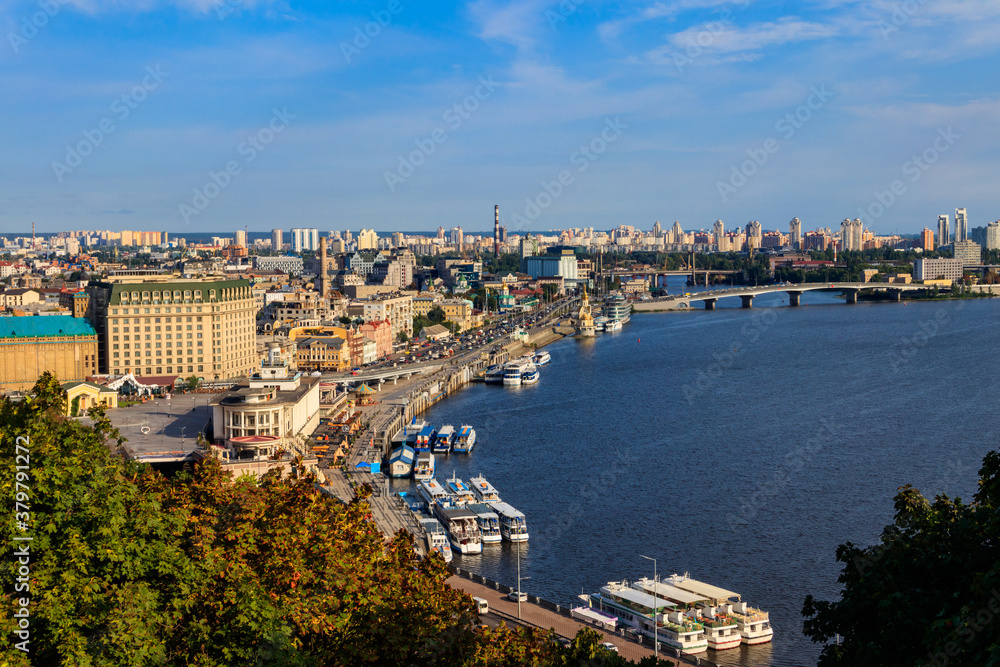View of the Dnieper river and Kiev cityscape, Ukraine