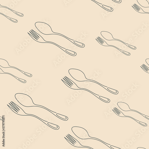 Cooking Seamless pattern. Contour Cutlery Background. line art . Kitchen utensils. Vector illustration