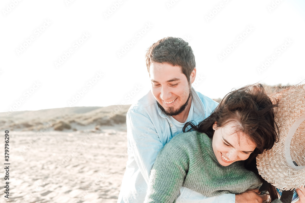 young couple of people, hugs on the sea, happiness, smiles young couple of people, hugs on the sea, happiness, smiles
