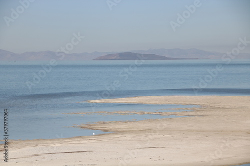 Great Salt Lake and distant mountains to the north, Antelope Island State Park, Utah