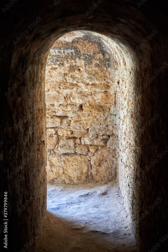Pass in the walls of the ancient stone Akkerman fortress in Ukraine.