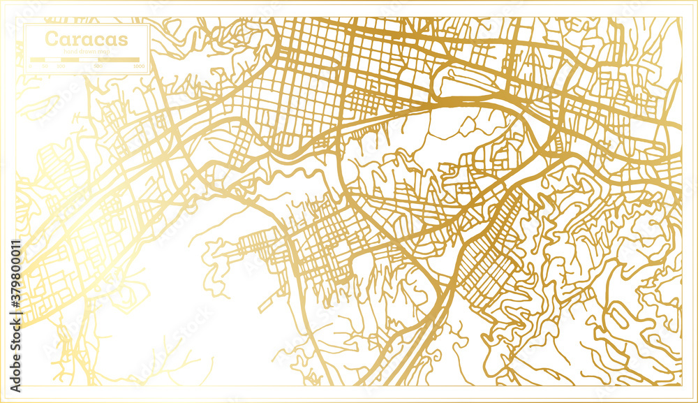 Obraz premium Caracas Venezuela City Map in Retro Style in Golden Color. Outline Map.