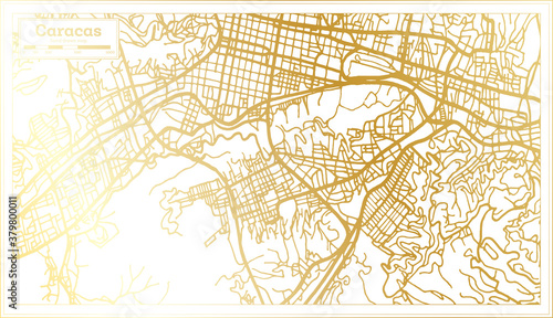 Caracas Venezuela City Map in Retro Style in Golden Color. Outline Map.