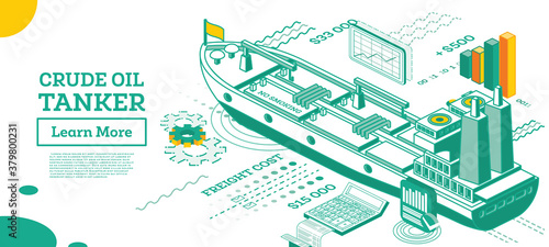 Crude Oil Tanker. Isometric Tanker. Commercial Water Transport.