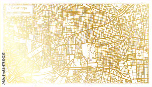 Santiago Chile City Map in Retro Style in Golden Color. Outline Map.