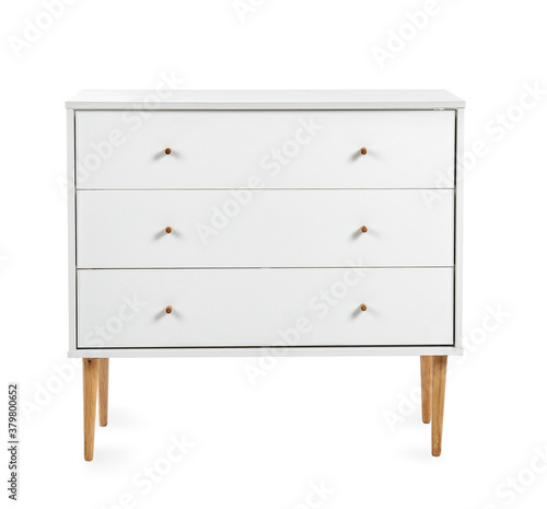 Modern chest of drawers on white background