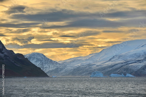 Drifting icebergs. Global warming. Climate change. Antarctica, Arctic. Greenland