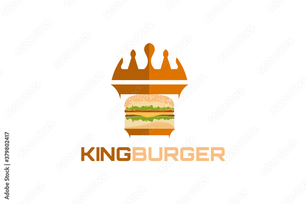 Flat Vector Logo with crown and burger illustration. Usable for restaurant logos, cafe, and burger shop. Flat Vector Logo with crown and burger illustration. Usable for restaurant logos, cafe, and burger shop.