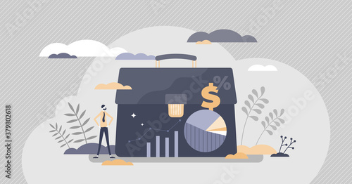 Investor portfolio as financial work history presentation tiny person concept