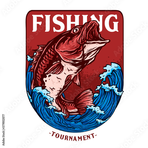 vector of big bass or red snapper fish for fishing tournament badge logo