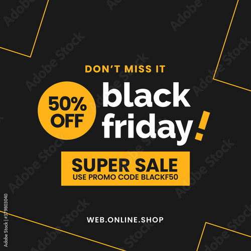 Black friday simple typography social media poster design with minimal shape vector illustration