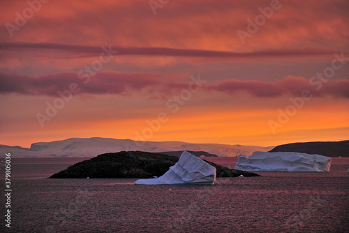 Drifting icebergs. Global warming. Climate change. Antarctica  Arctic. Greenland