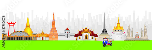 Bangkok famous landmarks and symbols drawing in vector