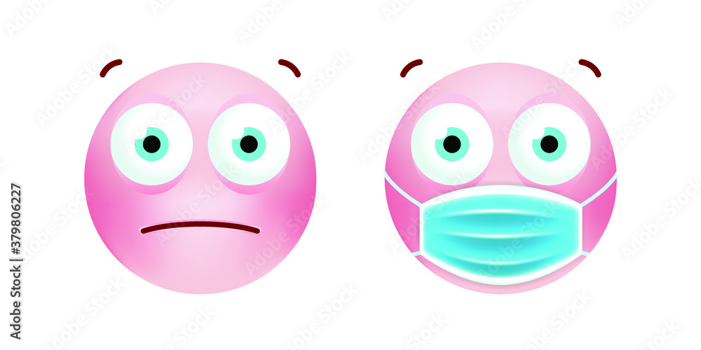 Cute Emoticon with Cartoon Style with Medical Facial Mask on White Background . Isolated Vector Illustration Cute Emoticon with Cartoon Style with Medical Facial Mask on White Background . Isolated Vector Illustration