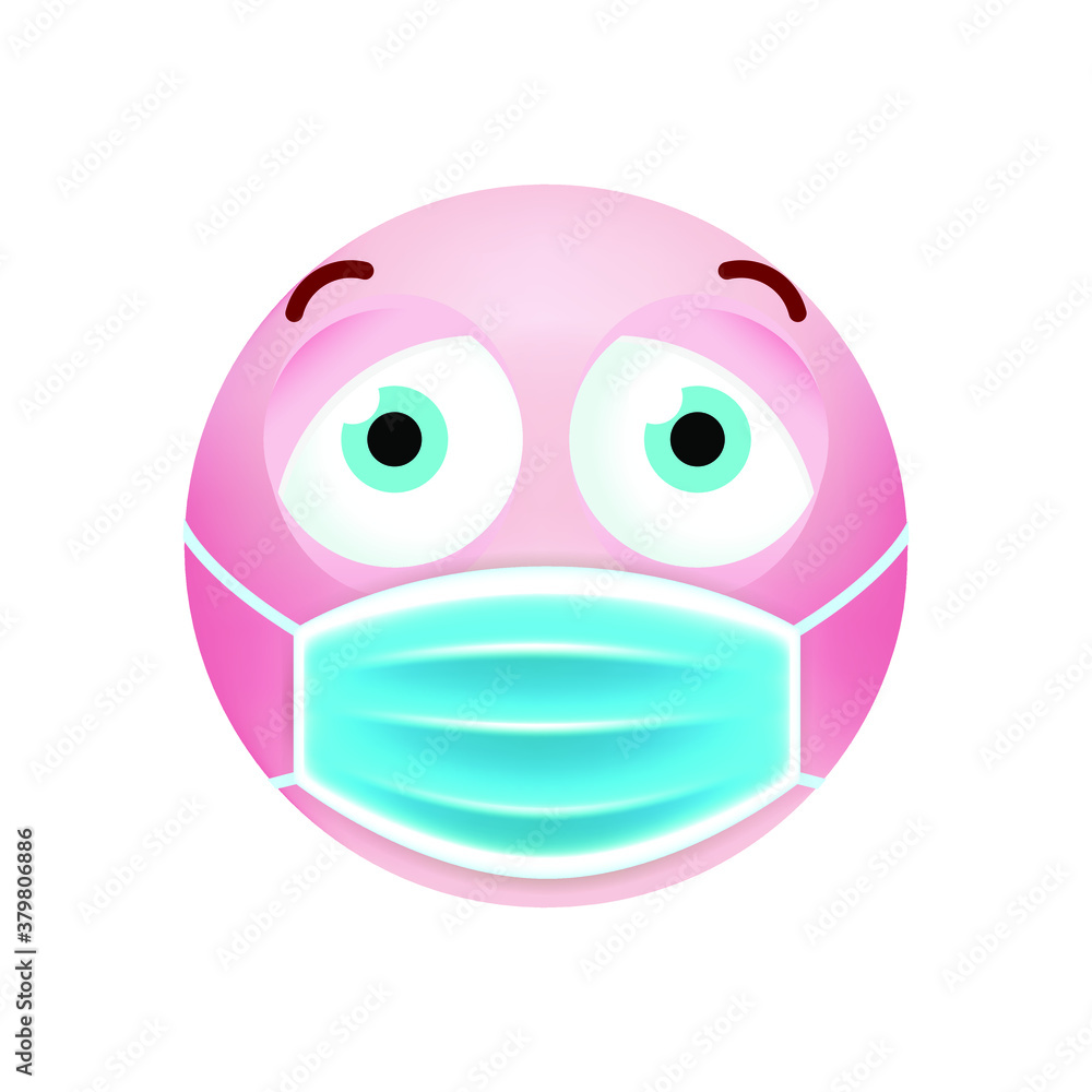 Fototapeta premium Cute Emoticon with Cartoon Style with Medical Facial Mask on White Background . Isolated Vector Illustration 