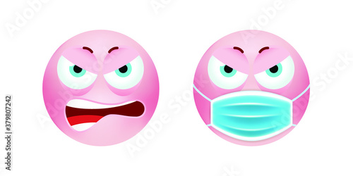 Cute Emoticon with Cartoon Style with Medical Facial Mask on White Background . Isolated Vector Illustration 