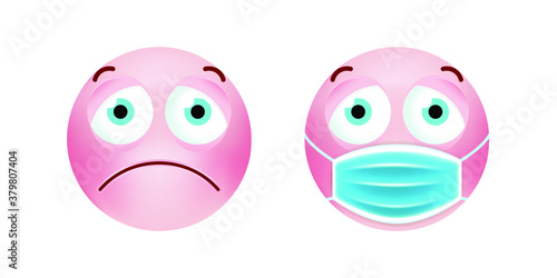 Cute Emoticon with Cartoon Style with Medical Facial Mask on White Background . Isolated Vector Illustration 