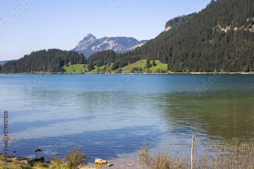 Haldensee LAndschaftsidyll Tirol Tannheimer Tal Bergsee Spiegelung Fluss Alpenpanorama