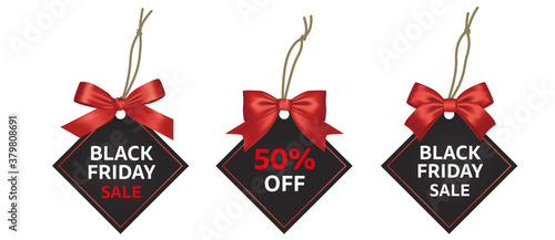 リボンと菱形のブラックフライデータグ　ベクターセット