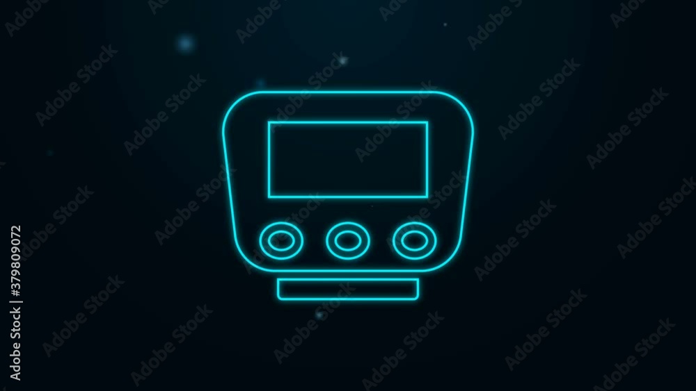 Glowing neon line Bicycle speedometer icon isolated on black background. 4K Video motion graphic animation Glowing neon line Bicycle speedometer icon isolated on black background. 4K Video motion graphic animation