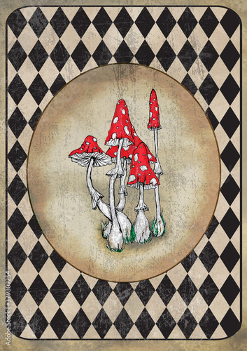 Alice in Wonderland watercolor  grunge icons A4 flash cards with diamond victorian background
