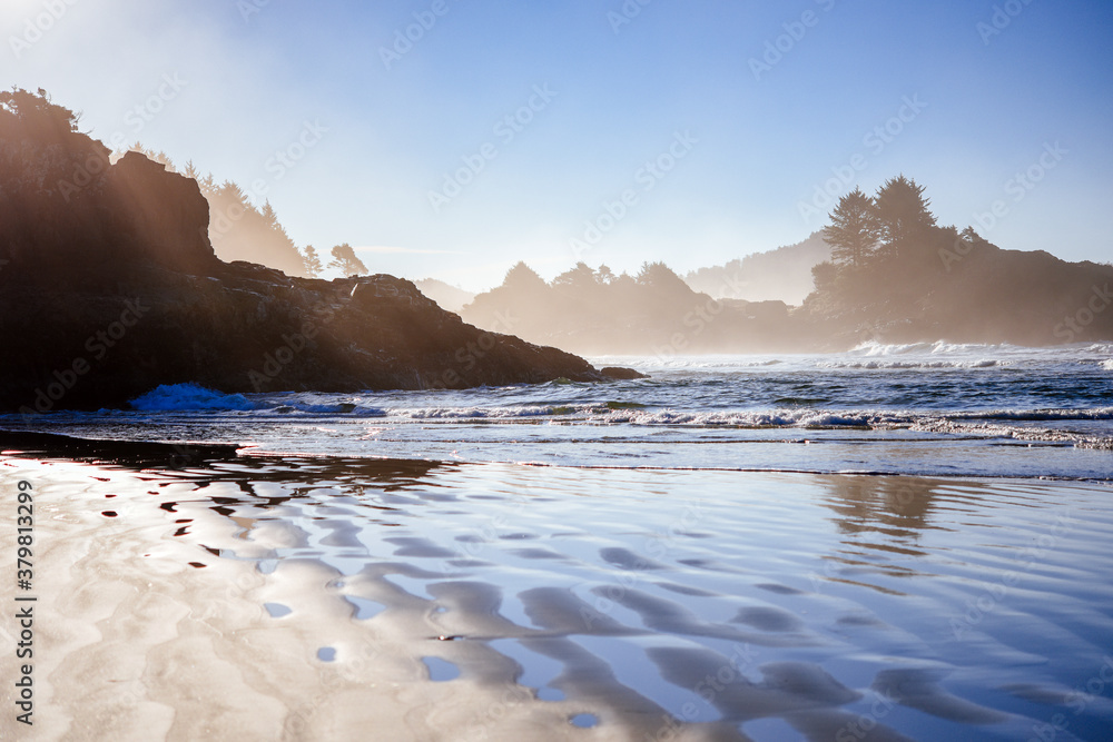 Misty morning in the beautiful shoreline of Chesterman Beach, Vancouver Island Misty morning in the beautiful shoreline of Chesterman Beach, Vancouver Island