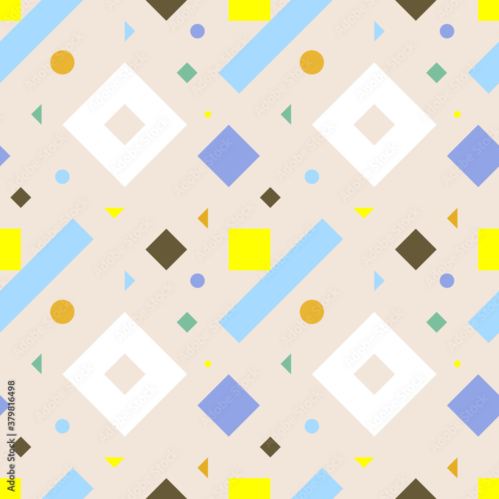 simple geometric shapes with soft and colorful color palette seamless pattern for surface, textile, wallpaper, stationary, gift wrap, wrapping paper, interior design, math theme, kid, children