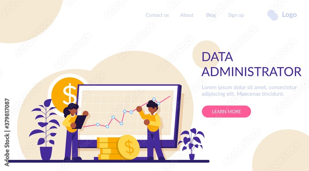 Data administrator. Cyber or web security specialist. Digital data protection and safety. Modern technology and virtual crime. Protection information in internet. Modern flat illustration. Data administrator. Cyber or web security specialist. Digital data protection and safety. Modern technology and virtual crime. Protection information in internet. Modern flat illustration.