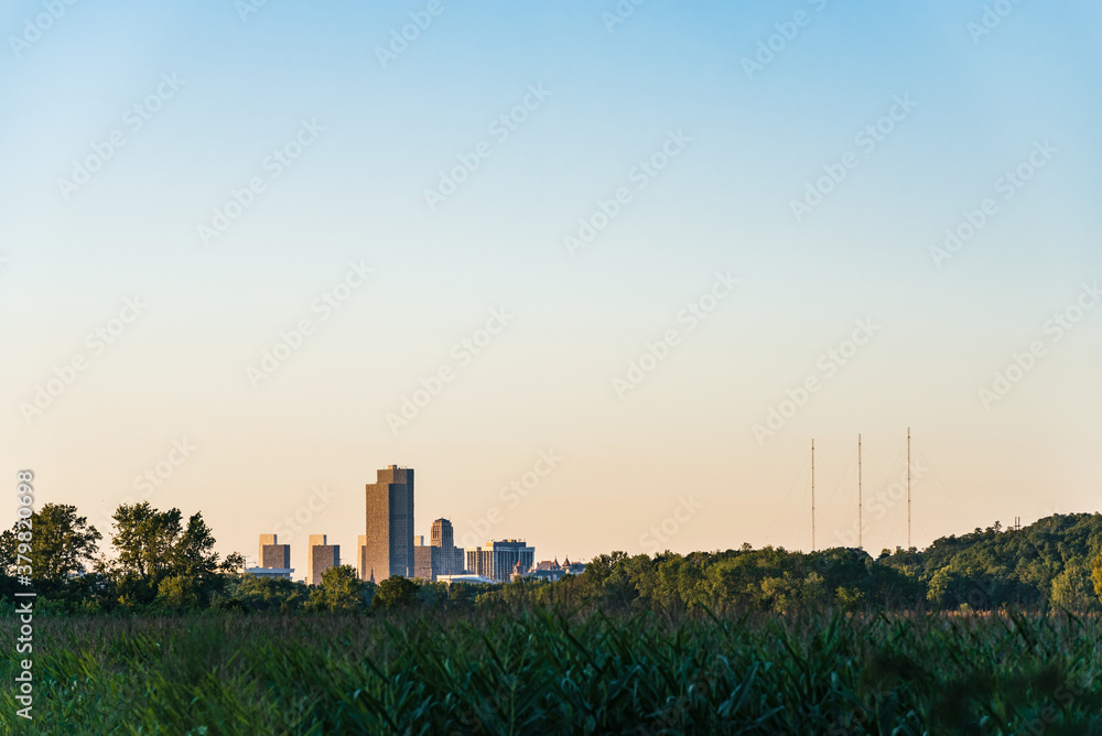 city skyline as seen from a corn field city skyline as seen from a corn field