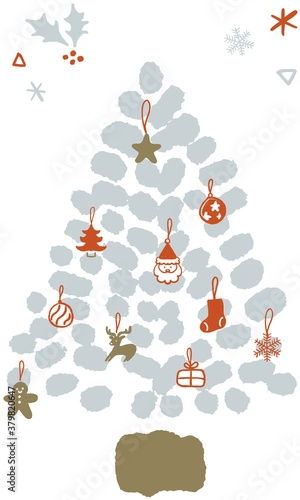 水彩画のようなクリスマスツリーイラスト Christmas tree illustration like watercolor