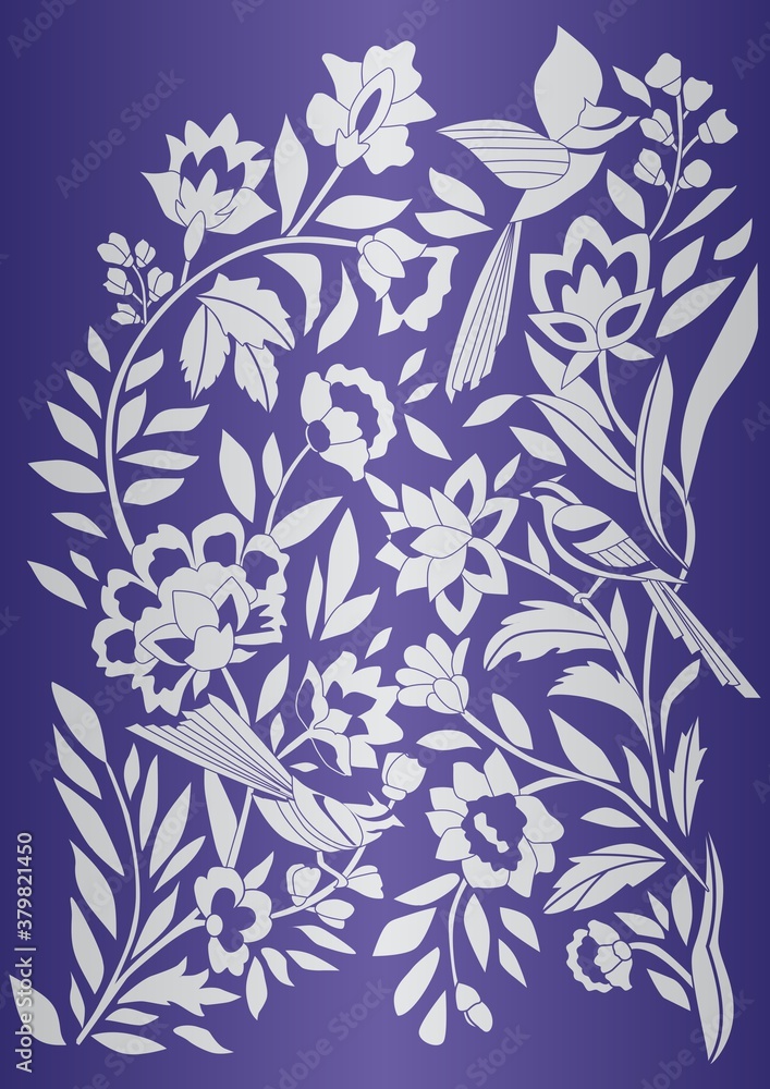 Beautiful rich floral pattern with birds and flowers
Beautiful rich floral pattern with birds and flowers