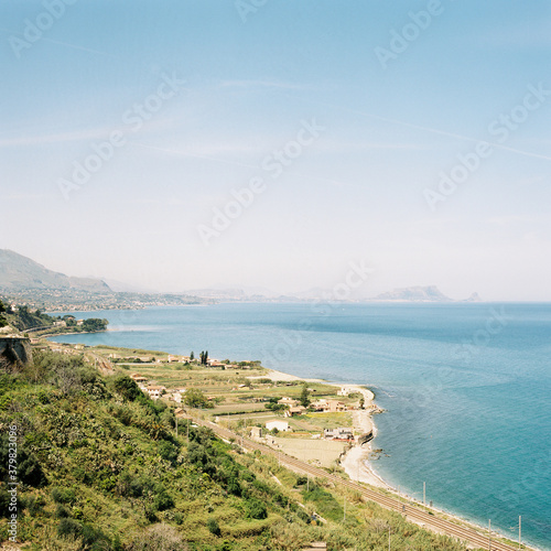 View of the turquoise waters of the Mediterranean off the northern coast of Sicily near Palermo
