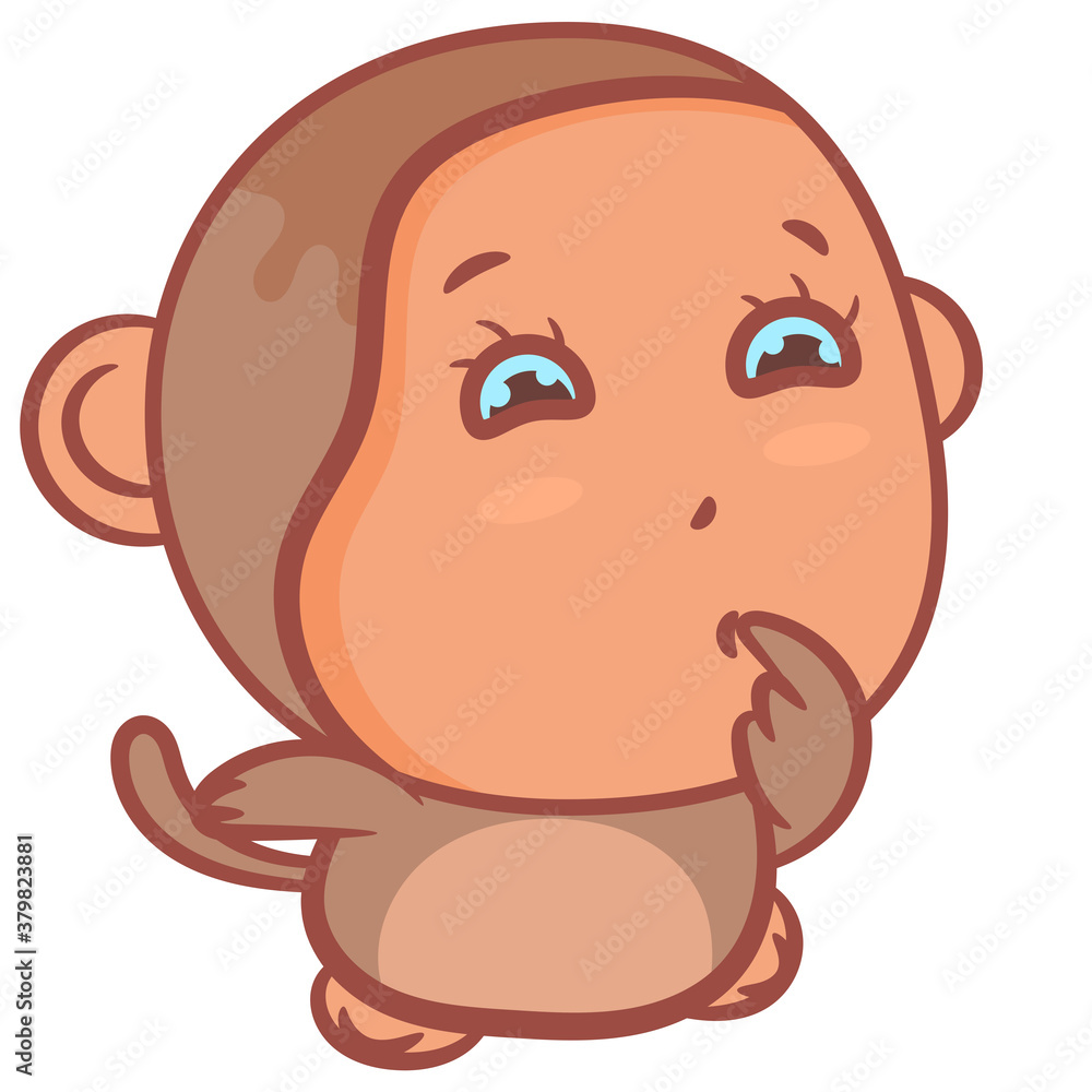 Cute little monkey cartoon character scene vector on a white background Cute little monkey cartoon character scene vector on a white background