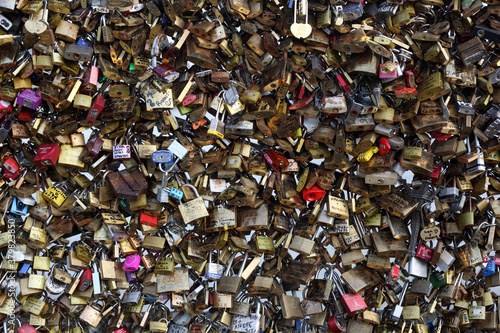 Lovelocks on a bridge in Paris photo