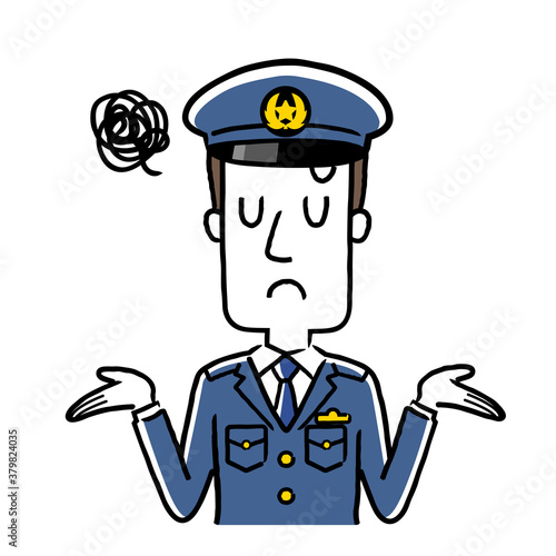 イラスト素材：若い男性警察官、呆れた、困った表情
