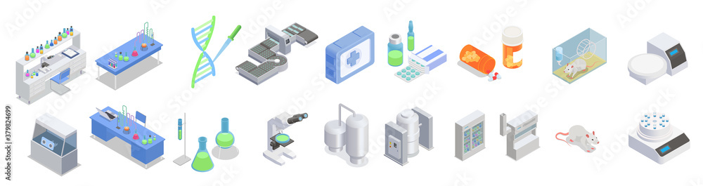 Pharmaceutical Production Icon Set Stock Vector | Adobe Stock