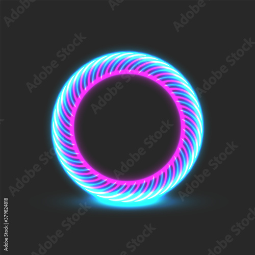 Round portal glowing blue pink neon energy ring electric effect, cyberpunk game futuristic time loop, circle shape element.